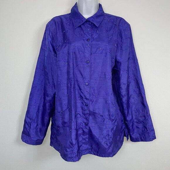 Clothes Womens XL Top Blouse Purple Embroidered Long Sleeve Dressy Career Work - Picture 2 of 11